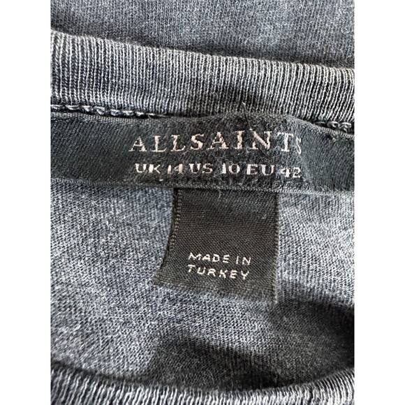 AllSaints Gigi Tee Womens Size 10 Black Washed Cotton Drawstring V Neck Top - Picture 5 of 13